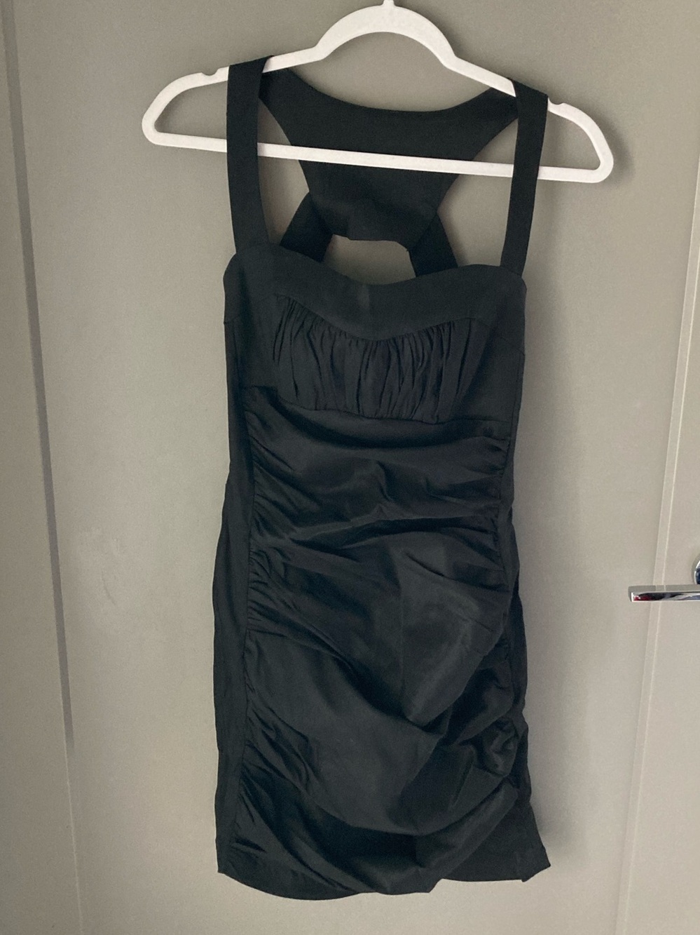 Jessica McClintock Black Ruched Mini Dress with Wide Straps